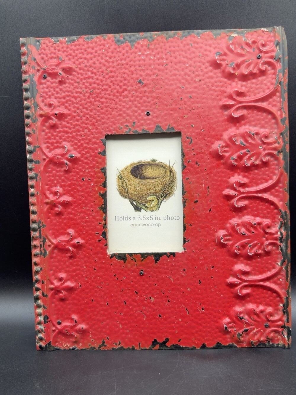 Creative Co-Op Red Distressed Metal 3.5x5 Photo Frame Farmhouse NIB